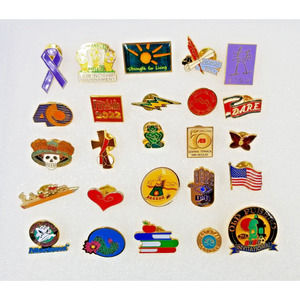 Mix Lot of 25 Vintage Current Lapel Hat Pins Assorted Themes Various Pinbacks